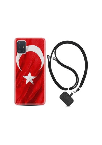 Samsung Samsung Galaxy Uyumlu A71 Kılıf Desenli Silikon Boyun Askılı Şanlı Türk Bayrağı 4 1401