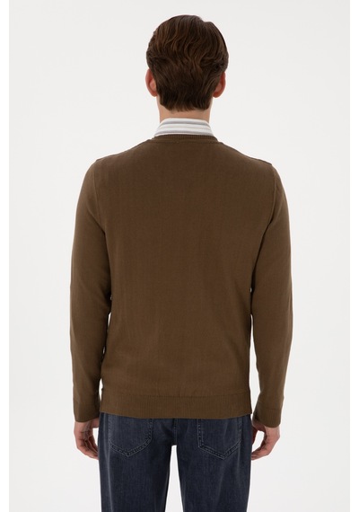 U.S. Polo Assn. Erkek Slim Fit V Yaka Haki Basic Kazak 50288886-VR027