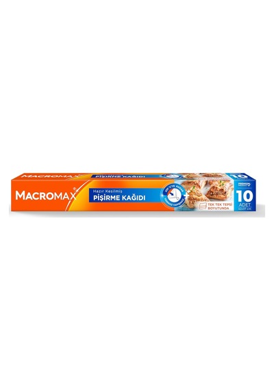 Macro Max Hazır Kesilmiş Pişirme Kağıdı 10 Adet, Standart Fırın Tepsisi Boyutu 42x37 Cm 12v