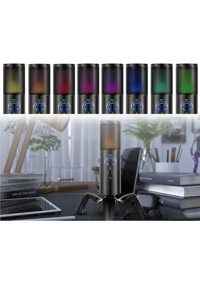 Profesyonel Usb Rgb Tak Çalıştır Mikrofon Çift Yönlü Kayıt Özellikli Yayıncı Ve Oyuncu Mikrofonu