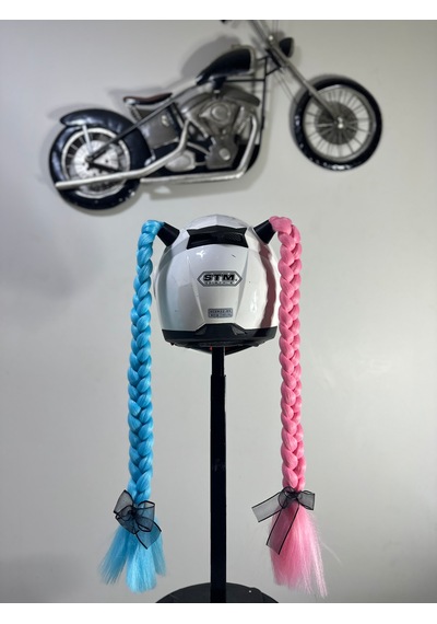 Motor & Motosiklet Harley Quinn Pembe Mavi Çift Örgü Saç Kask Dış Aksesuarı Diğer