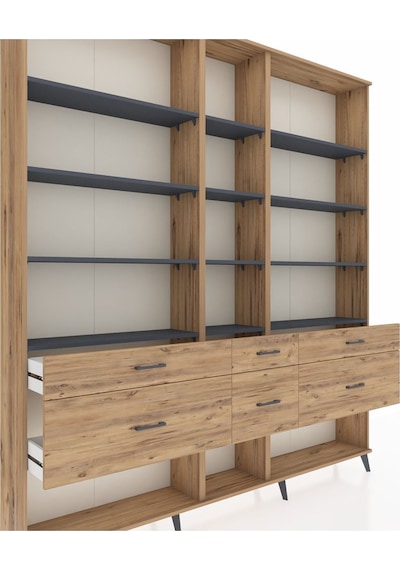 Arges Dolap 12 Raflı 6 Çekmeceli 220x30x243 Çam-antrasit/çam Antrasıt/atlas Çam Arges Dolap 12 Raflı 6 Çekmeceli 220x30x243 Çam-antrasit/çam Antrasıt/atlas Çam