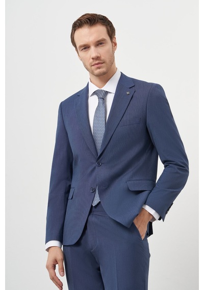 Morven Erkek İndigo Yün Slim Fit Mono Yaka Takım Elbise 25mc001022308 İndigo