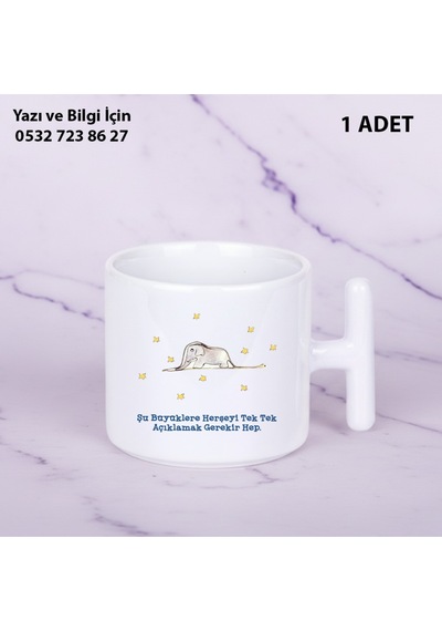 Küçük Prens Baskılı T Kupa Bardak Renkli Beyaz