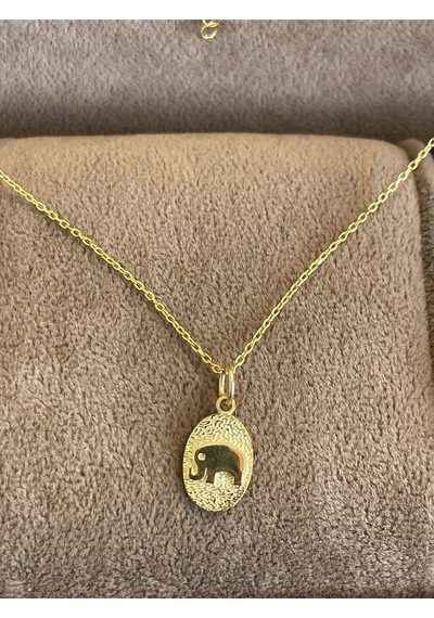 925 Ayar Gümüş Gold Renginden Filli Zincirli Gümüş Bereket Kolyesi