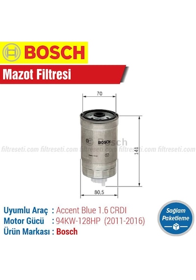 Hyundai Accent Blue 1.6 Crdı Bosch Mazot Filtresi 2011-2016