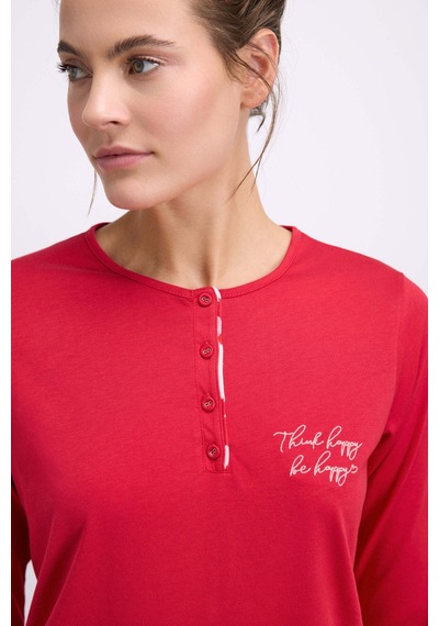 Man11562-1005 Anil Ev Giyim Anıl Kadın Uzun Kollu T-shirt Ve Desenli Pantolon Pijama Takımı Nefes Alabilen Kumaş 11562 Kırmızı Man11562-1005 Anil Ev Giyim Anıl Kadın Uzun Kollu T-shirt Ve Desenli Pantolon Pijama Takımı Nefes Alabilen Kumaş 11562 Kırmızı