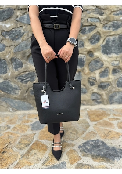 Just Polo Kadın Yeni Sezon Yumuşak Deri Lüks El Çantası Shopper Siyah