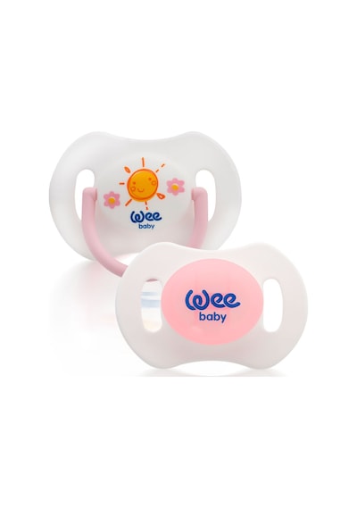 Wee Baby 2'li Gece Gündüz Damaklı Silikon Emzik 0-6 Ay (Saklama Kabı Hediyeli) Pembe
