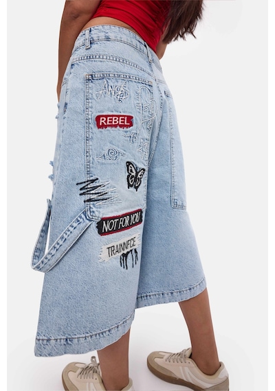 it's basic Kadın Kot Rengi 12s6-3 Tasarım Baggy Bermuda Denim Şort Çok Renkli