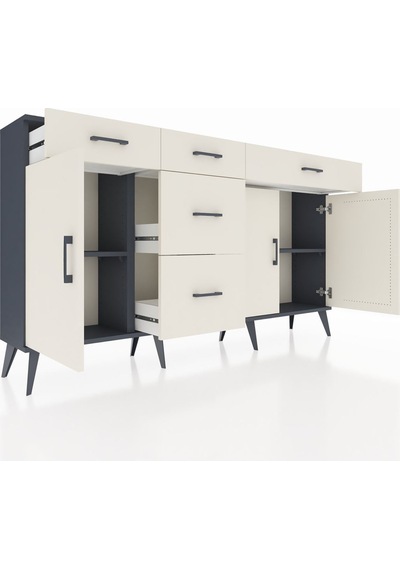 Arges Konsol 2 Raflı 5 Çekmeceli 3 Kapaklı 176x30x99 Antrasit-aytaşı Aytası - Antrasıt