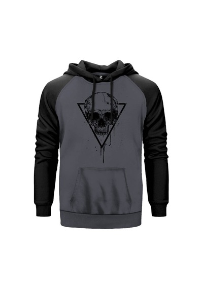 Skull Black Kuru Kafa Gri Renk Reglan Kol Sweatshirt