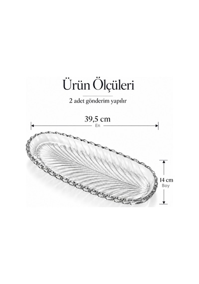 2 Li En Büyük Boy Cam Kayık Tabak 39,5 Cm Premium Servis Sunum Tabağı Uzun Oval Meyve Meze Tatlı Kahvaltı Tabağı Şeffaf