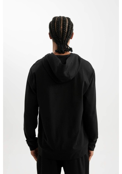 DeFactoFit Standart Fit Kapüşonlu Baskılı Sporcu Sweatshirt D6826AX24AUBK81