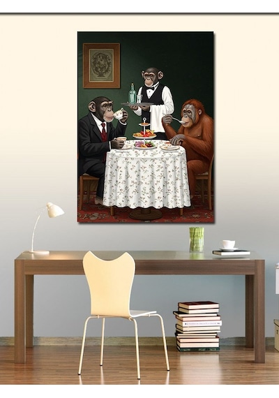 Kanvas Tablo Maymunlarla Akşam Yemeği 70cmx100cm