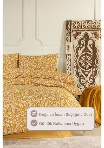 Elart Siena Nevresim Takımı Çift Kişilik %100 Pamuk Ranforce Lastikli Çarşaf 200x220 Cm Sarı Sarı