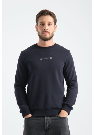 Shooter Sportwear Shooter Erkek Üç İplik Sweatshirt Regular Fit Pamuklu Bisiklet Yaka Günlük Spor Basic Lacivert