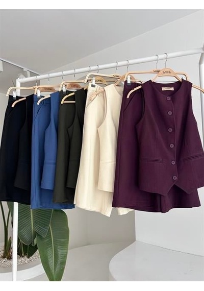 Moderie Butik Midi Şortlu Ve Yelekli Viscon Takım 10167 Çağla