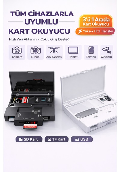 Çok Fonksiyonlu 7 In 1 Otg Kart Okuyucu Type C Usb Hafıza Apple Uyumlu iPhone Android Kart Saklama Kutusu