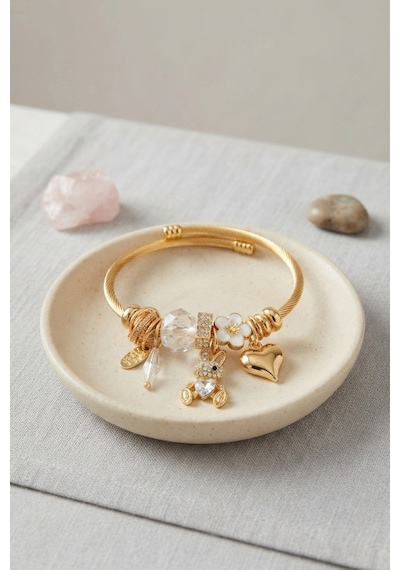 Tavşan Model Gold Renk Beyaz Charmlı Bileklik 6446404