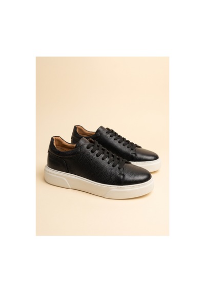 Bafaş Ayakkabı 911819 Siyah-beyaz Hakiki Dana Derisi Platform Tabanlı Erkek Sneaker Siyah - Beyaz