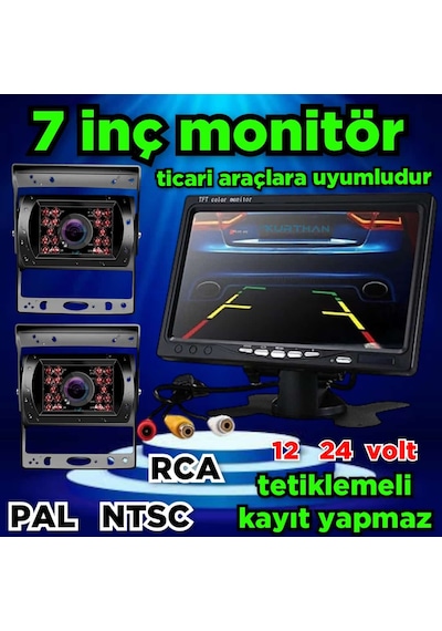 2 Adet Metal Kasa Kamera Ve Kayıtsız 7'' Ekran 12 24 Volt