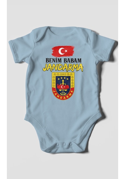 Morivokids Benim Babam Jandarma Kısa Kollu Bebek Body %100 Pamuk Bebe Mavisi