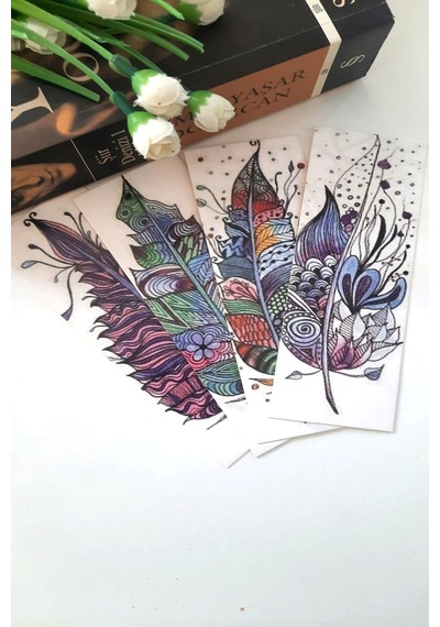 12'li Kuş Tüyü Kalem Renkli Seri Kitap Ayracı - Kalın Kuşe