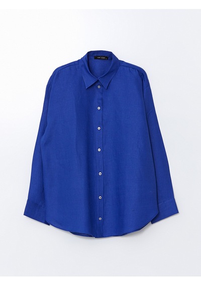 Lcw Vision Mavi Oversize %100 Keten Kadın Gömlek