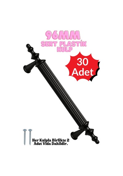 30 Adet Sert Plastik Polais 96 Mm Siyah Mobilya Mutfak Çekmece Dolap Kapak Dolabı Kulpu Kulbu Kulpları Siyah Siyah