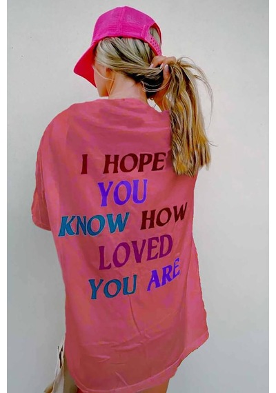 Madmext Pembe Baskılı Oversize Bisiklet Yaka Kadın Tişört-pembe Pembe