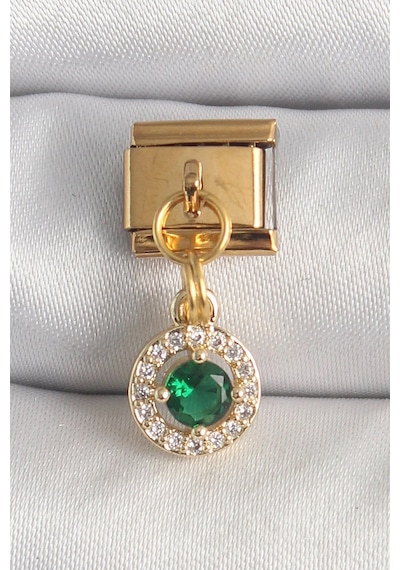 Mey İthalat 316l Çelik Gold Renk Sallantı Yeşil Zirkon Taşlı Nomination Charm Diğer