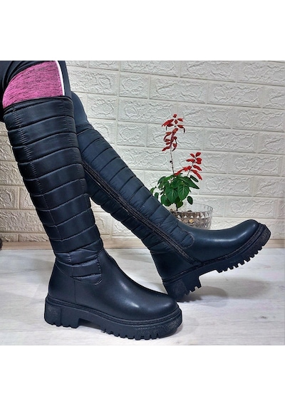 M.p 2752 Siyah Fermuarlı İçi Kürklü 46cm Paraşüt Bayan Çizme 001