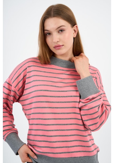 Alexander Gardi Kadın Bisiklet Yaka Çizgili Sweatshirt B24-00248 Pembe