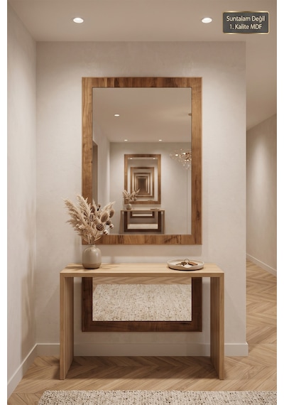 76x54 Cm Antik Ahşap Dik Dekoratif Ayna Dresuar Boy Koridor Konsol Aynası Banyo Oda Lavabo Wc Mutfak Makyaj Aynası Atlantik Çam