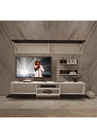 Decoraktiv Eko 5 Mdf Dvd Gold Tv Ünitesi Tv Sehpası Beyaz - Siyah