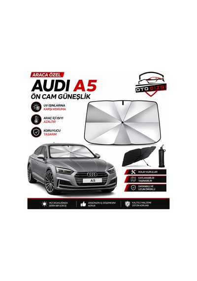 Audi A5 Şemsiye Tip Ön Cam Güneşliği Katlanabilir Uv Korumalı Araç Cam Güneşlik