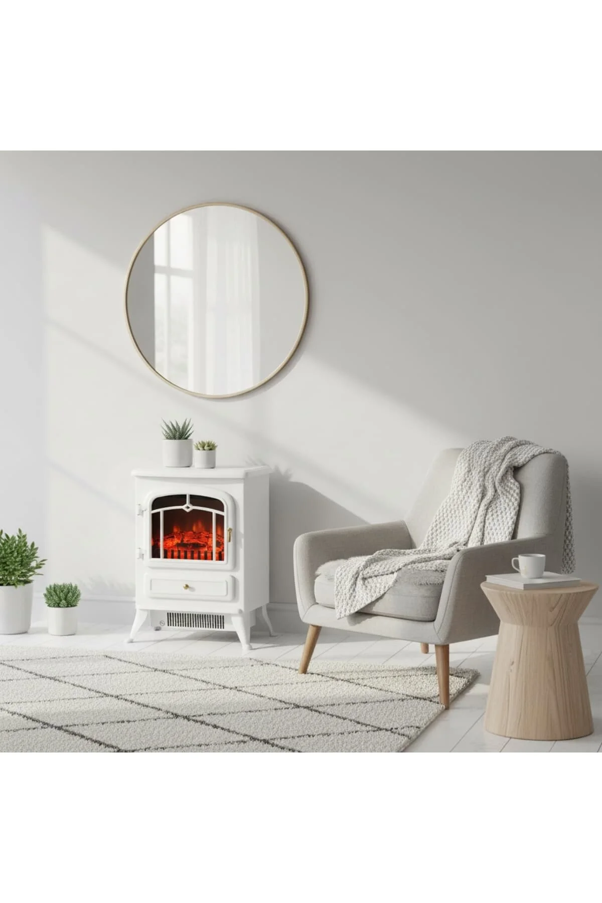 Elektrikli Şömine Beyaz 1850 W Metal Kasa, Fanlı Şömine, Şömine Soba