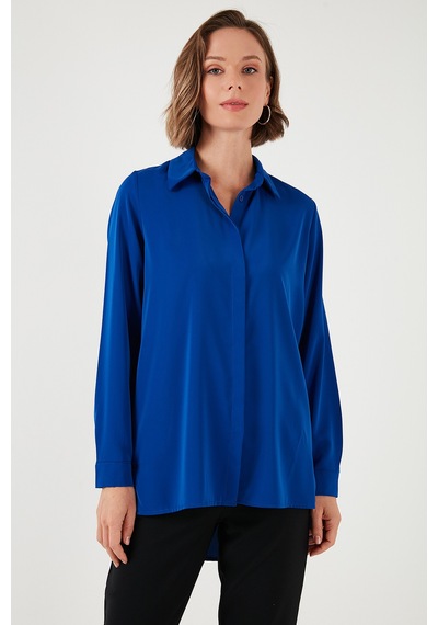 Lela Regular Fit Önü Kısa Arkası Uzun Düz Bayan Gömlek 611Go020 Saks