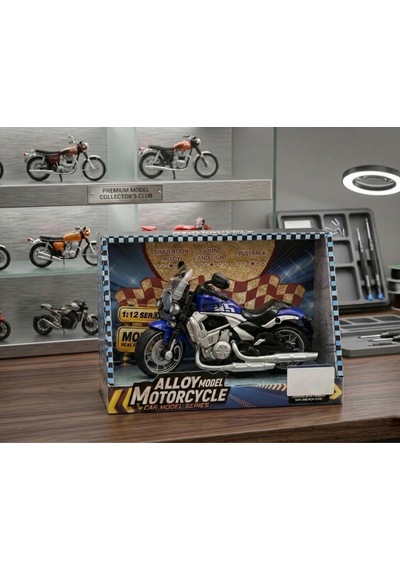 1:12 Ölçek Işıklı Ve Sesli Gerçekçi Detaylı & Çek-bırak Özellikli Oyuncak Motosiklet Mavi