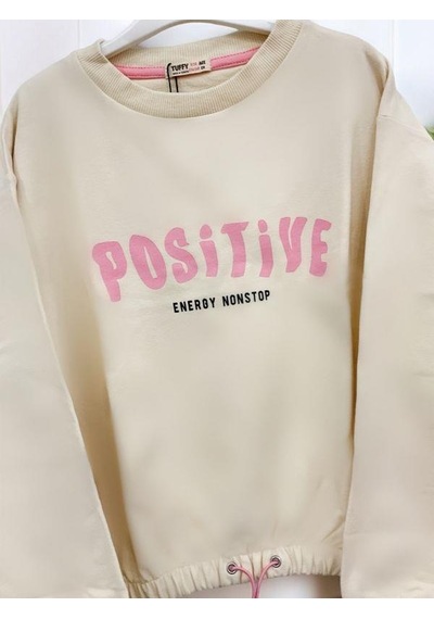 Kız Çocuk Positive Baskılı Sweatshirt-14230 KREM