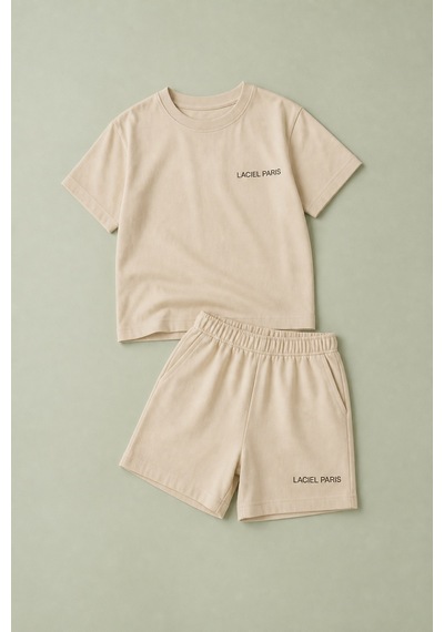 Eray Alp Kids Unisex Çocuk Bej Tişört Şort Takımı Yazlık Günlük Model