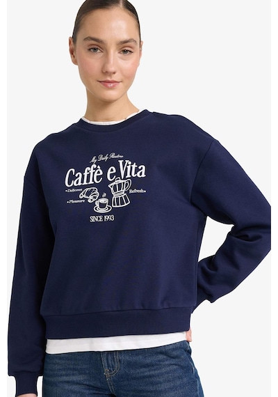 Defacto Relax Fit Bisiklet Yaka Baskılı Kalın Sweatshirt G6298ax25wnnv251 Lacivert-nv251