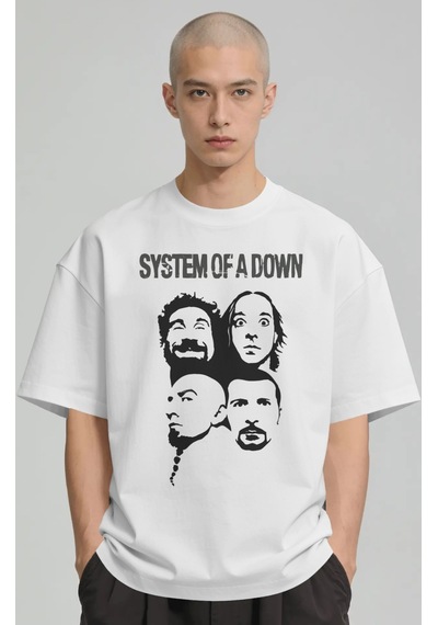 System Of A Down Rock Metal Müzik Grubu Baskılı Unisex Oversize P Beyaz