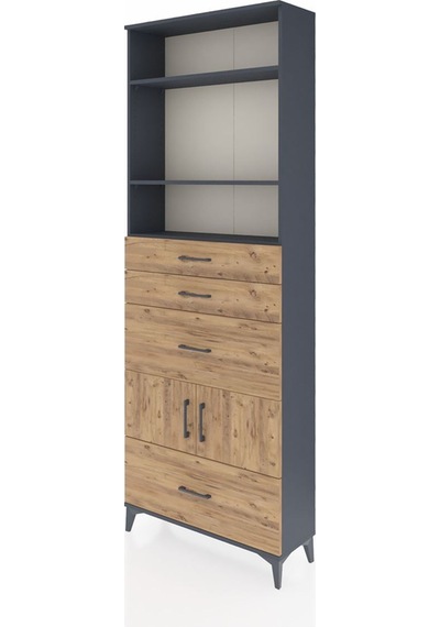 Arges Dolap 4 Raflı 4 Çekmeceli 2 Kapaklı 88x30x243 Antrasit-çam Antrasit