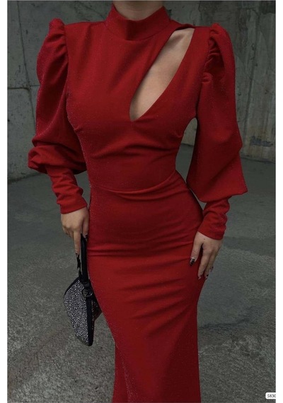 Lior Design Kadın Minimal Tasarım Simli Kumaş Degaje Yaka Dekolteli Maxi Abiye Elbise Kırmızı Lior Design Kadın Minimal Tasarım Simli Kumaş Degaje Yaka Dekolteli Maxi Abiye Elbise Kırmızı