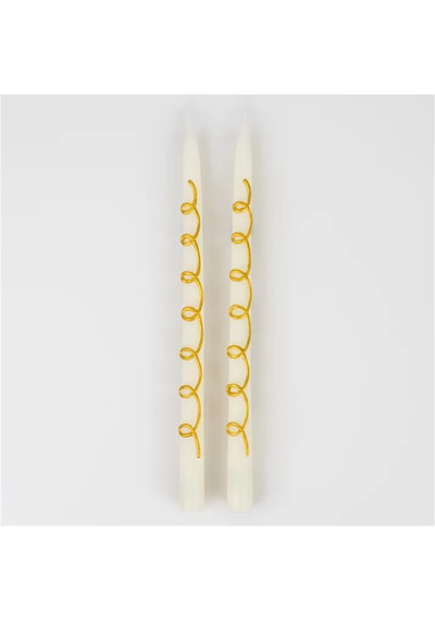Meri Meri - Gold Swirl Taper Candles - Altın Kıvrımlı Mumlar 2'li Tüm Yaşlar