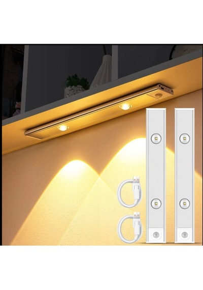 Sensörlü Kablosuz Şarjlı Led Kabin Dolap İçi Dekoratif Gece Lambası 3 Renk Işıklı 30cm Beyaz Kasa Çok Renkli