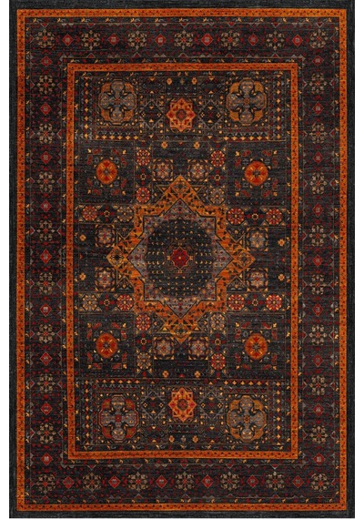 Frenda Home Fas Kapısı Desenli Yıkanabilir Pamuk Taban Halı Turuncu