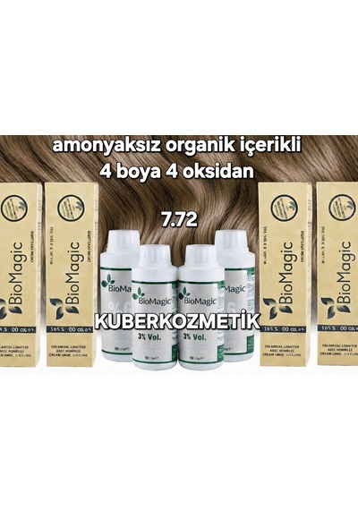 Biomagic 7.72 Orta Küllü Kumral Organik İçerikli Amonyaksız Kalıcı Kokusuz Saç Boyası 4 Boya+ 4 Oksidan